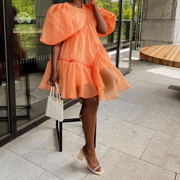 Brand new Riviera Asymmetric Braided Puff Sleeve Smock Dress - Picture 8 of 10